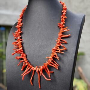 Vtg Branch Coral Necklace Red Native American Sterling Silver Cones Navajo